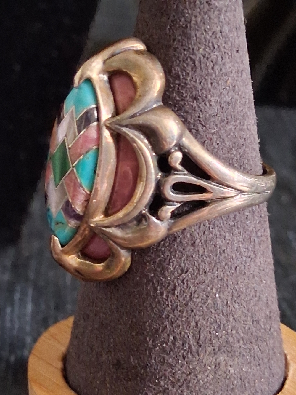 Carolyn Pollack Sterling Silver Mosaic Inlay Ring Southwestern 925 Turquoise - Picture 4 of 6